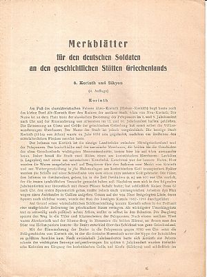 Merkblätter für den deutschen Soldaten an den geschichtlichen Stätten Griechenlands. 6. Korinth und Sikyon Merkblätter für den deutschen Soldaten an den geschichtlichen Stätten Griechenlands. 6. Korinth und Sikyon