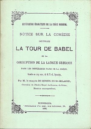 Notice sur la comedie intitulee LA TOUR DE BABEL ou la corruption
